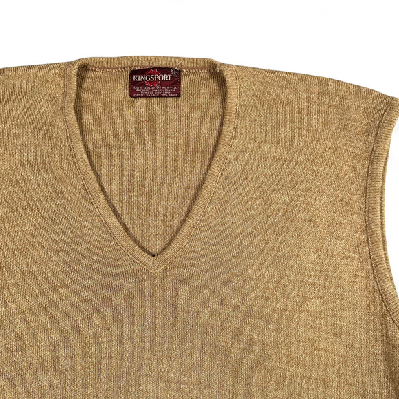 Vintage Kingsport Sweater Vest Adult MEDIUM Brown V Neck Knit USA Made 70s - Picture 2 of 7